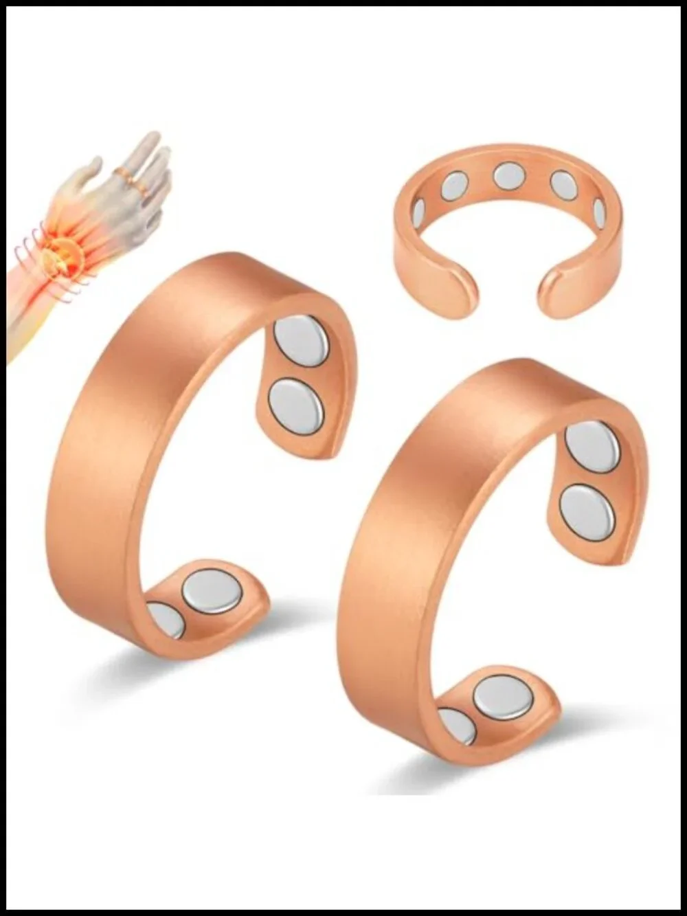 Magnetic Copper Rings for Men Women Set of 2 99.99% Pure Copper Adjustable